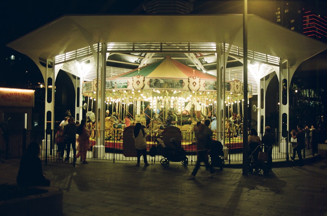 A carousel lit up at night.
